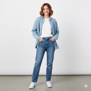 Route 66 Denim Shirt Womens 2XL Blue Embroidered Snowman Christmas Vintage 90s